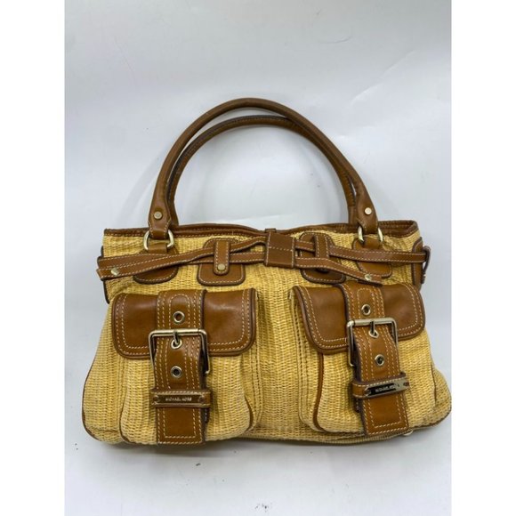 Michael Kors Yellow Brown Woven Tote Bag - Picture 2 of 15